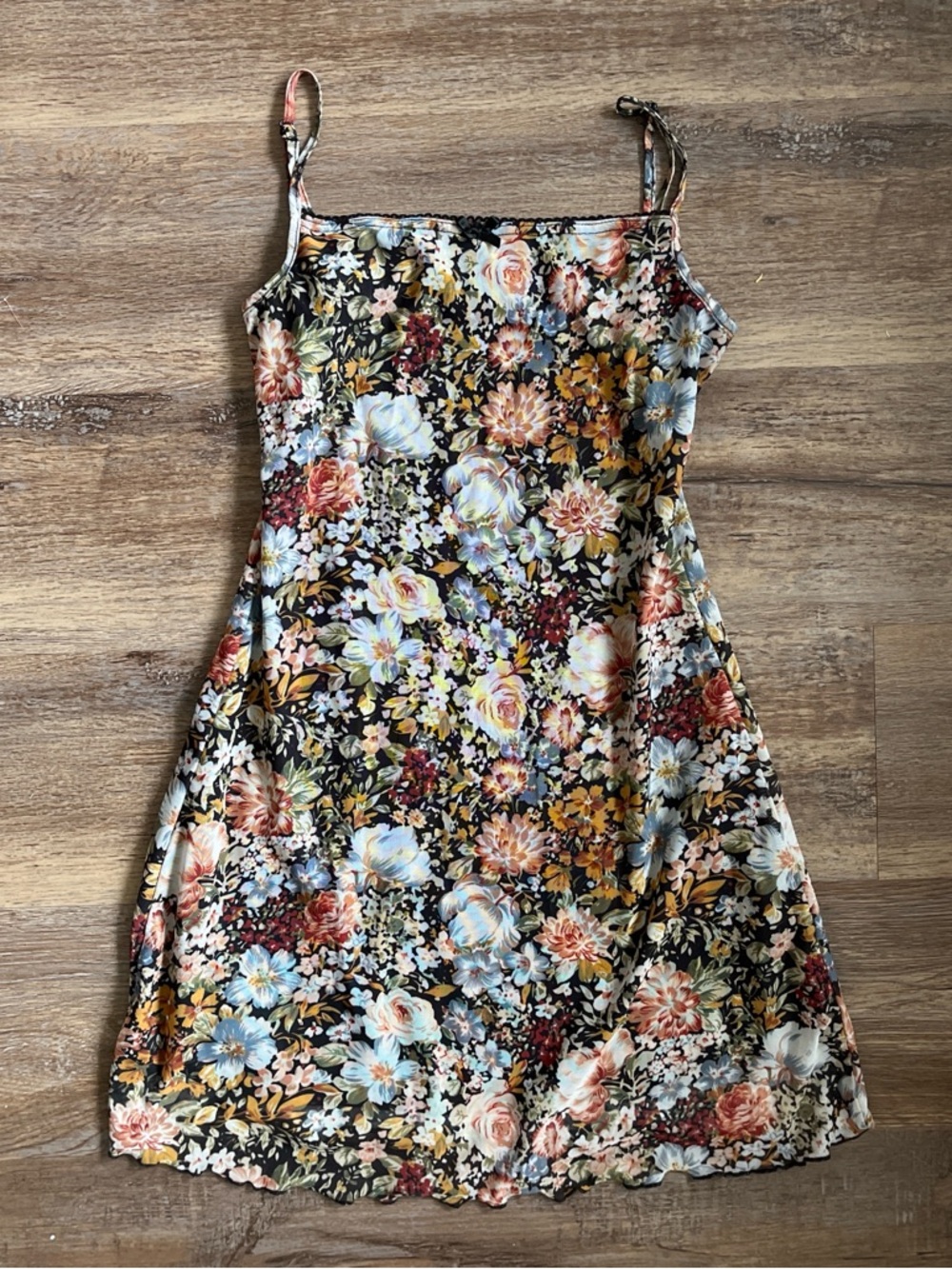 Floral Mini Dress in Black with Multicolor Bouquet